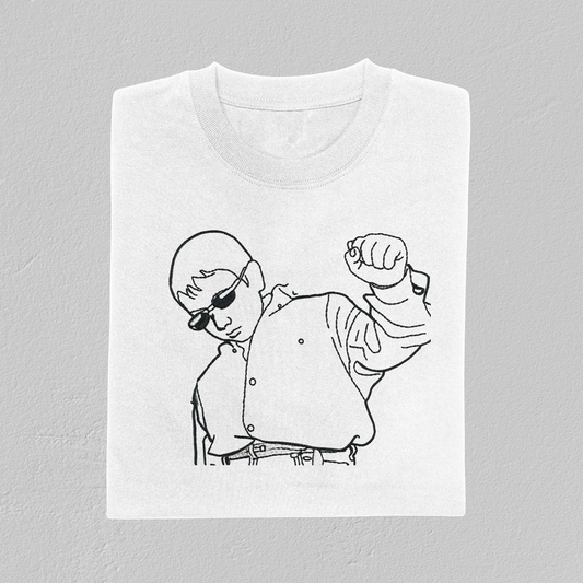 Power Pose Line Art – Embroidered Stick T-Shirt Weiß