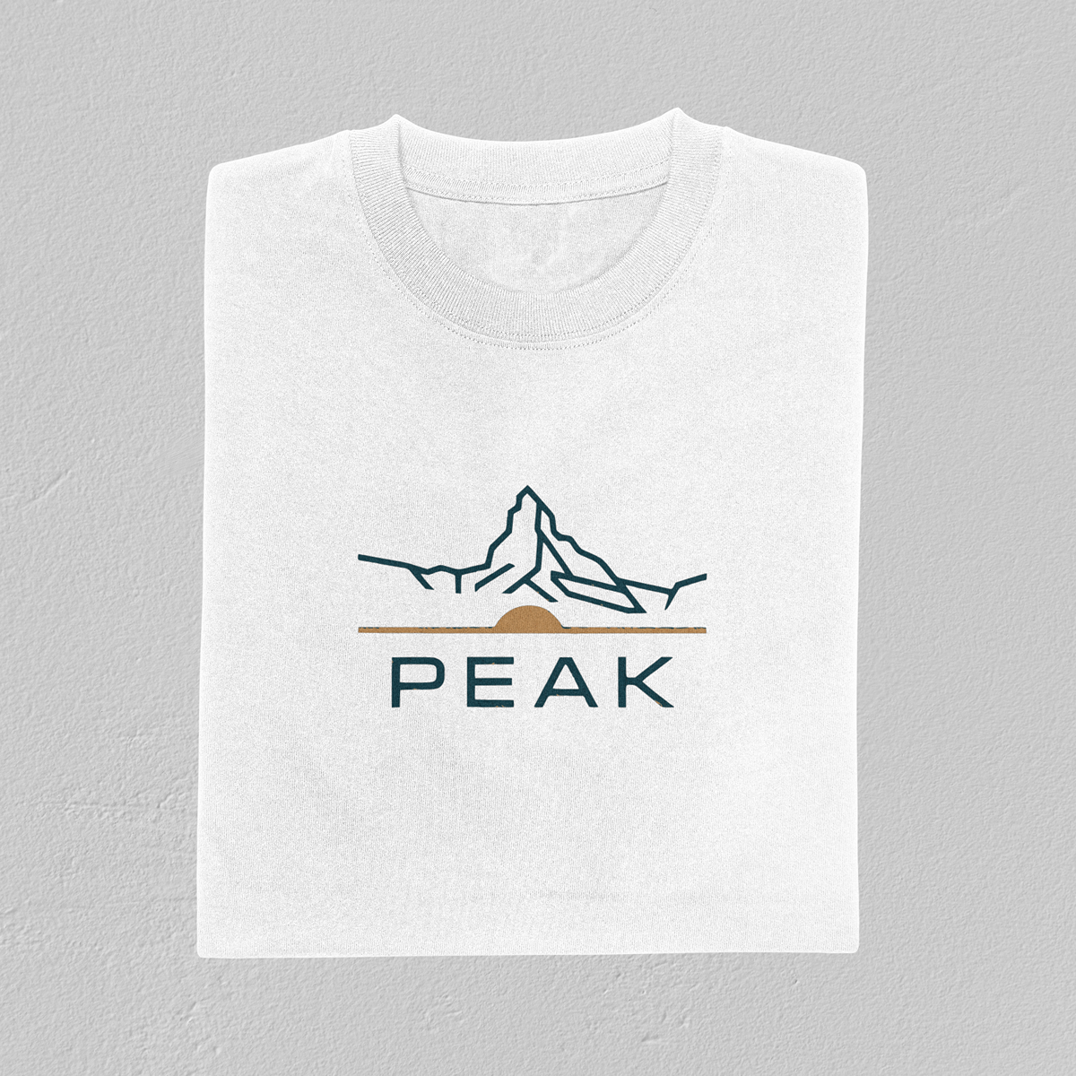 PEAK Mountain Sunset – Embroidered Stick T-Shirt Weiß