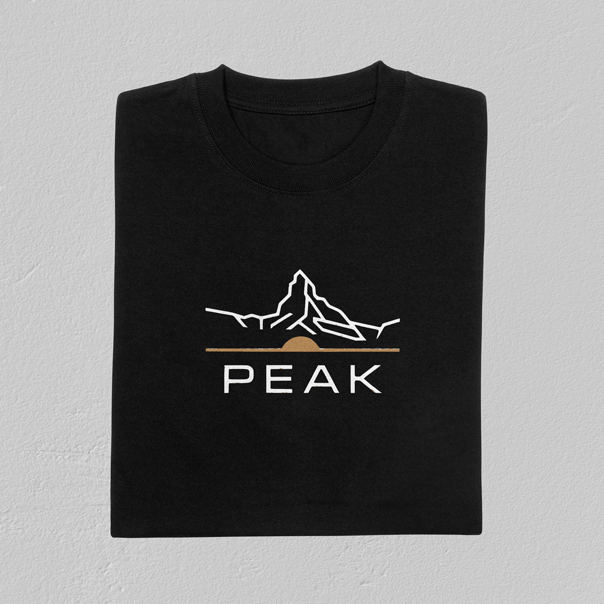 PEAK Mountain Sunset – Embroidered Stick T-Shirt Weiß